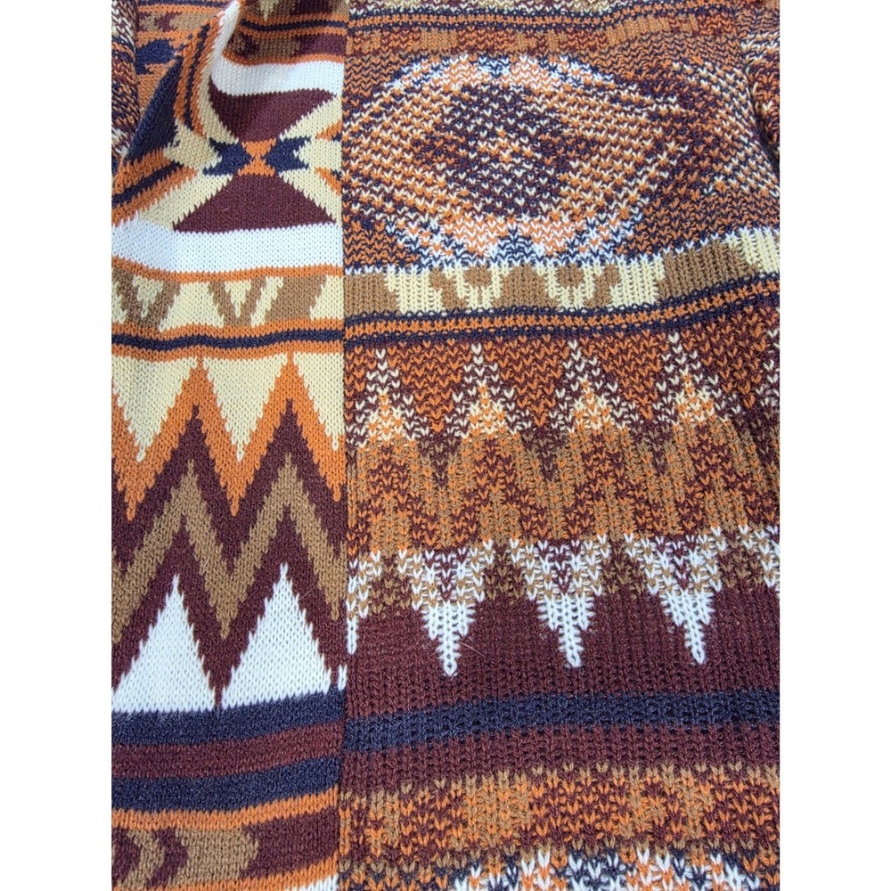 NEW Reba Womens Southwestern Fringe Longline Cardigan Sweater Brown Geometric M - Picture 3 of 10